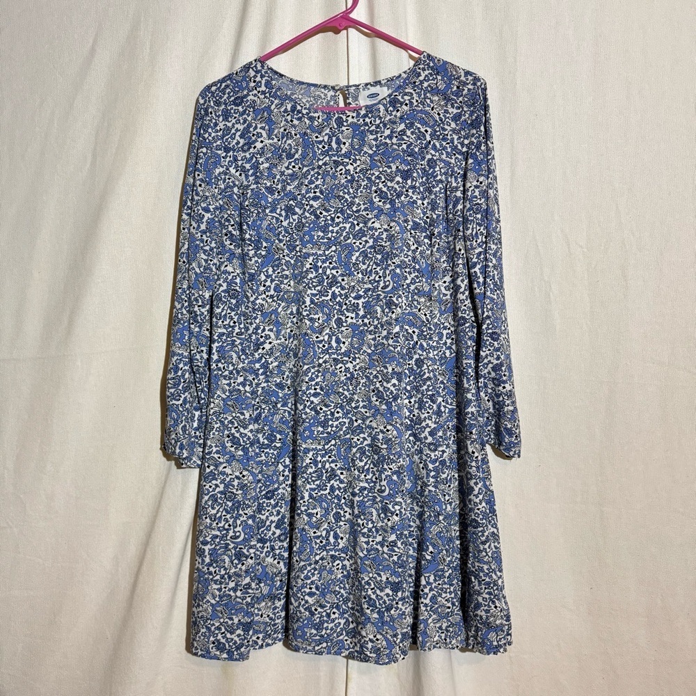 Old navy // blue, white floral print baby doll style dress size medium A26